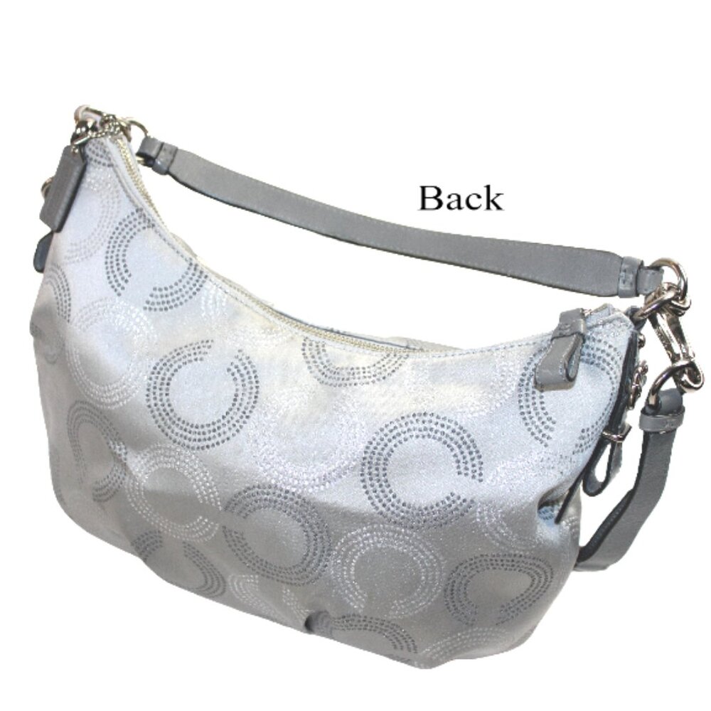 Coach Madison Two Tone Silver Sateen Dotted Opti-Art Hobo Convertible Shoulder - Picture 6 of 12